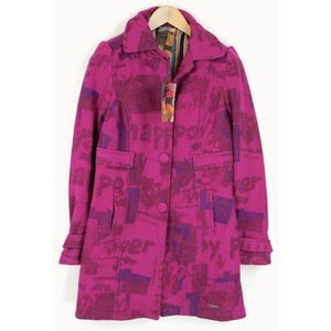 DESIGUAL Wool Medium Length Coat Fully Lined Pink Magenta Purple Size 38 S